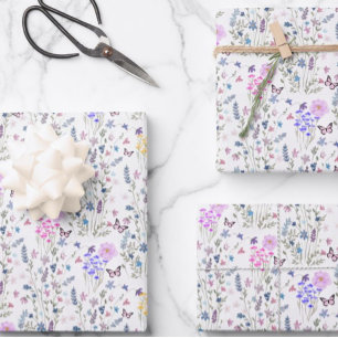 Wildflower and butterflies floral garden wrapping paper sheet