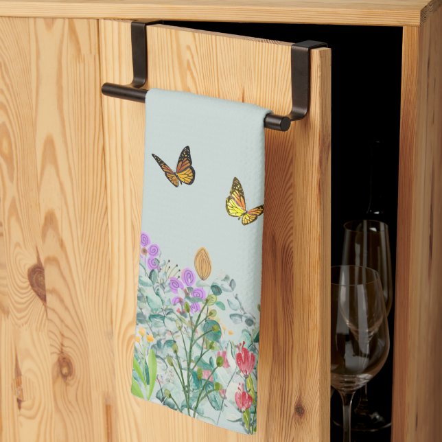 Wildflower and Butterflies  Floral  Kitchen Towel (Thirds Fold)