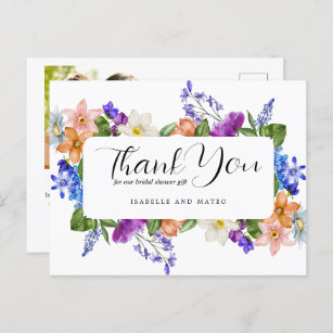 Wildflower and Photo Bridal Shower Thank You Postcard