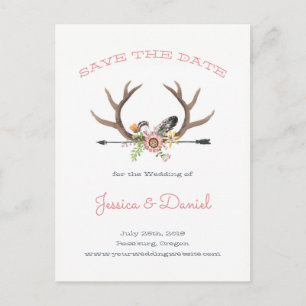 Wildflower Antlers and Arrow Save the Date Announcement Postcard