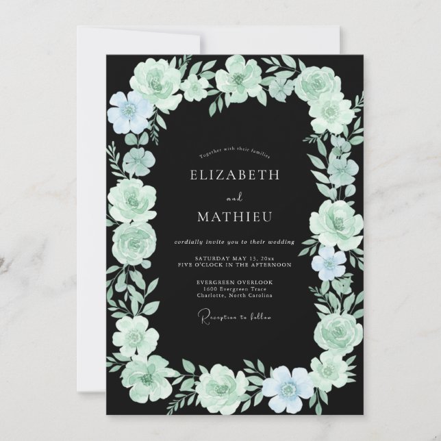 Wildflower Aqua Painted Foliage Wedding Invitation (Front)