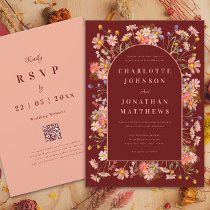 Wildflower Arch Boho Terracotta Fall Wedding Invitation