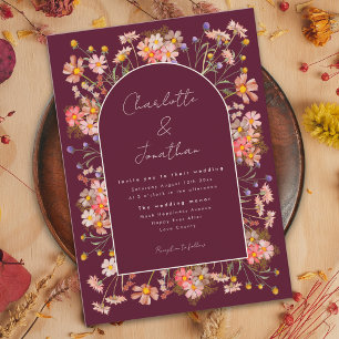 Wildflower Arch Burgundy Burnt Orange Fall Wedding Invitation
