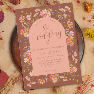 Wildflower Arch Burnt Orange Boho Fall Wedding Invitation