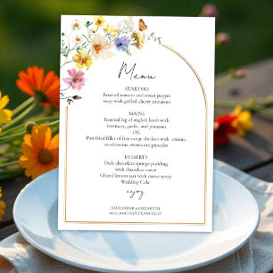 Wildflower Arch Gold   Boho Wedding Menu Card