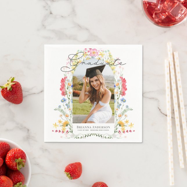Wildflower Arch Photo Graduation Napkin (Insitu)