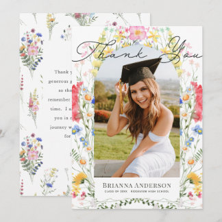 Wildflower Arch Photo Graduation Thank You Card