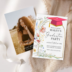 Wildflower Arch Script Grad Photo Graduation 2024 Invitation