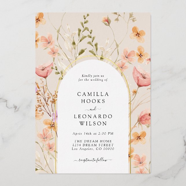 Wildflower Arch Wedding Invitation Foil Invitation (Front)