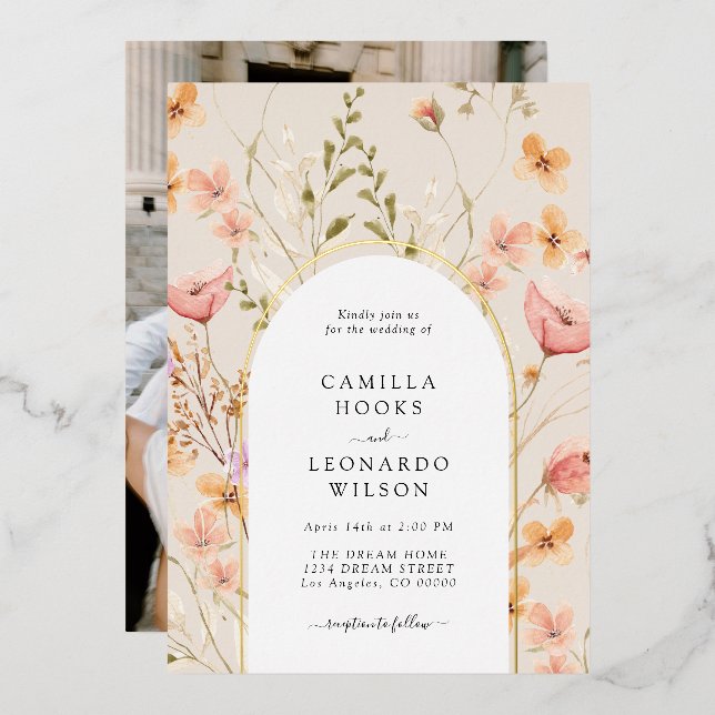 Wildflower Arch Wedding Photo Invitation  (Front/Back)