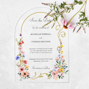 Wildflower Arch Wedding Save the Date Acrylic Invi Acrylic Invitations
