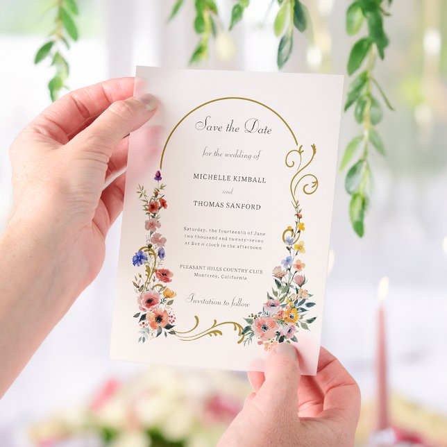 Wildflower Arch Wedding Save the Date Vellum Invitations (Creator Uploaded)