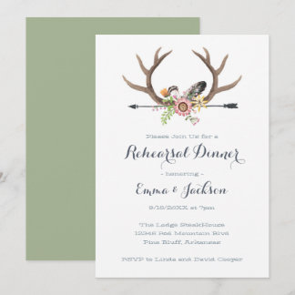 Wildflower Arrow and Antlers Rehearsal Dinner Invitation