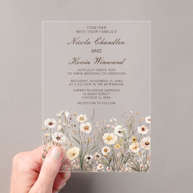 Wildflower Autumn Fall Floral Wedding Acrylic Invitations (Insitu (Handheld))