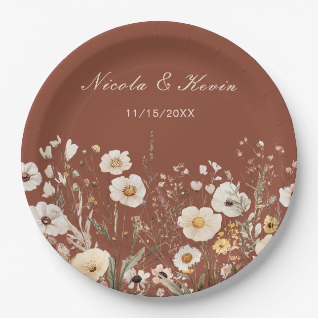 Wildflower Autumn Fall Floral Wedding Paper Plate (Front)