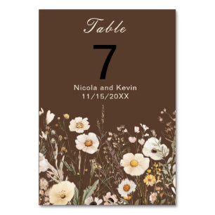 Wildflower Autumn Fall Floral Wedding Table Number