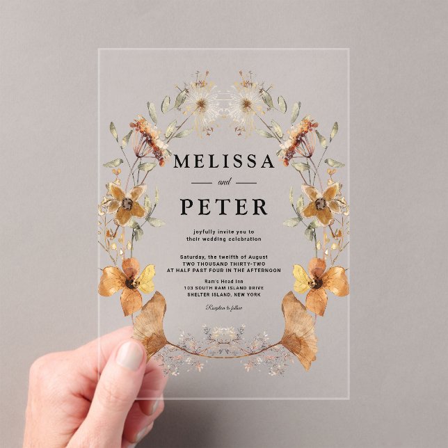 Wildflower Autumn Floral Arch Wedding Acrylic Invitations (Insitu (Handheld))