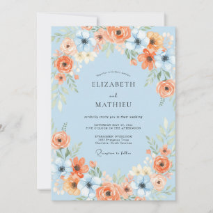 Wildflower Azure Orange Petal Wedding Invitation