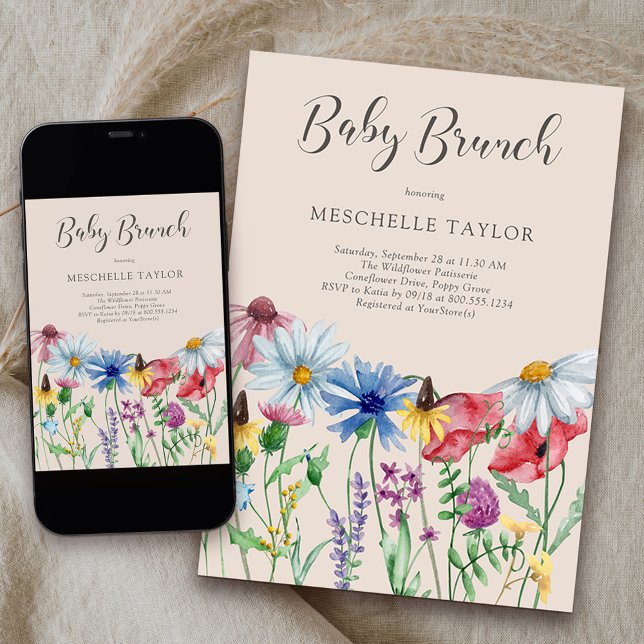 Wildflower Baby Brunch Rustic Country Garden Invitation (Baby Brunch Invitation from my Wildflower Charm collection)
