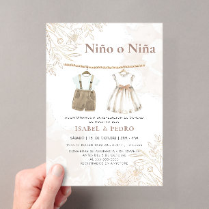 Wildflower Baby Clothes Spanish Gender Reveal Acrylic Invitations