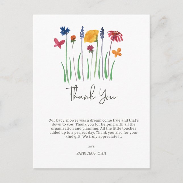 Wildflower Baby Girl Baby Shower Thank You Postcard (Front)