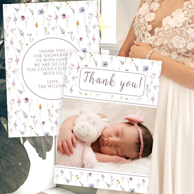 Wildflower baby girl shower photo thank you cards (Creator Uploaded)