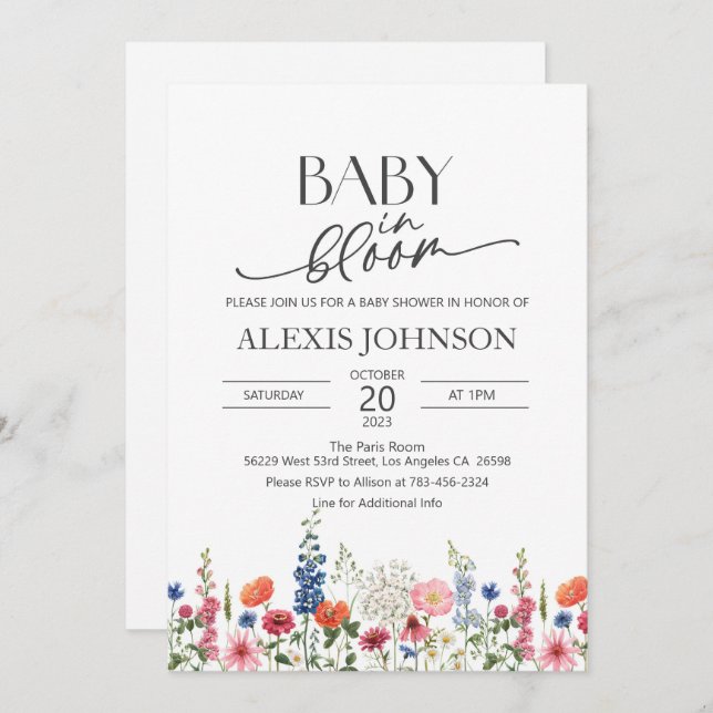 Wildflower Baby in Bloom Baby Shower Invitation (Front/Back)
