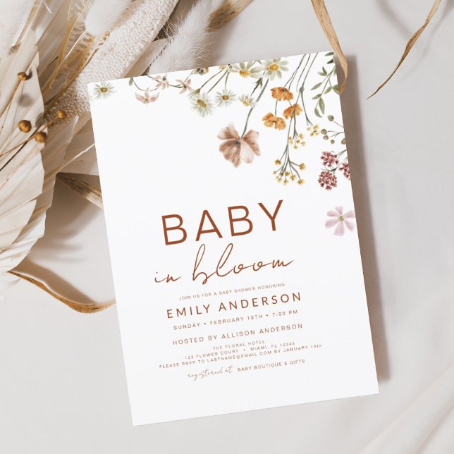 Wildflower Baby in Bloom Baby Shower Terracotta Invitation (Creator Uploaded)