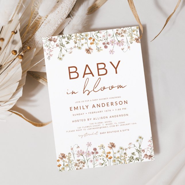 Wildflower Baby in Bloom Baby Shower Terracotta Invitation (Creator Uploaded)