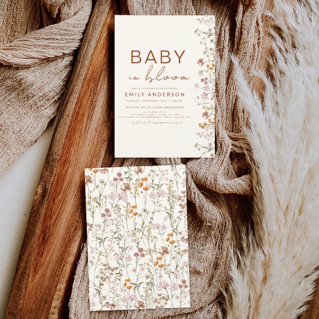 Wildflower Baby in Bloom Baby Shower Terracotta Invitation (Creator Uploaded)