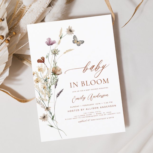 Wildflower Baby in Bloom Baby Shower Terracotta Invitation (Creator Uploaded)