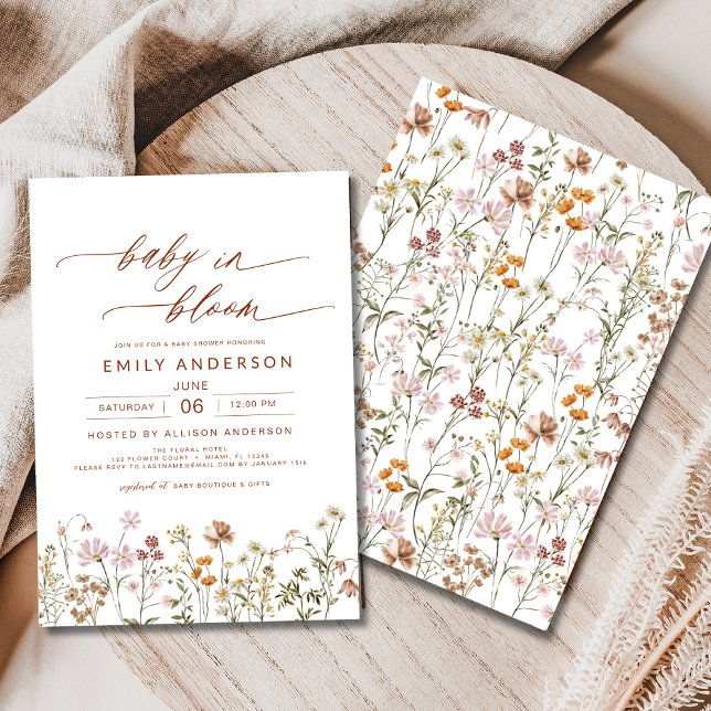 Wildflower Baby in Bloom Baby Shower Terracotta Invitation (Creator Uploaded)