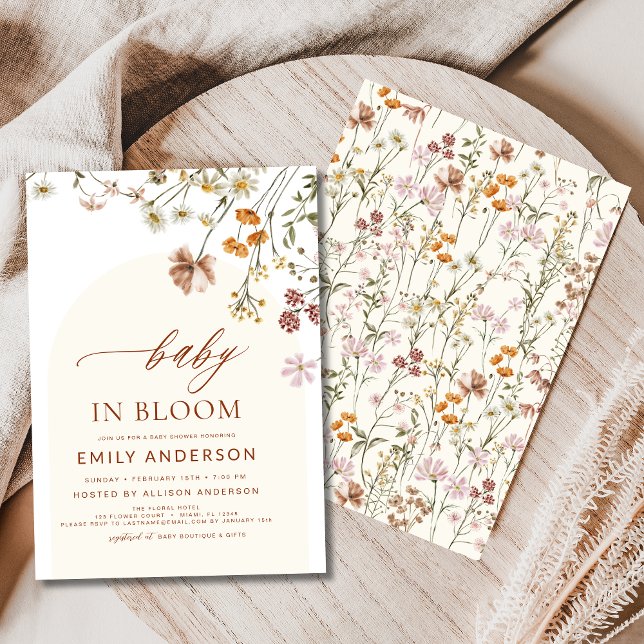 Wildflower Baby in Bloom Baby Shower Terracotta Invitation (Creator Uploaded)