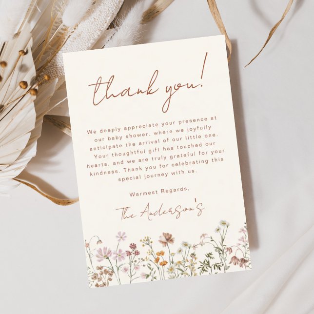 Wildflower Baby in Bloom Baby Shower Terracotta Thank You Card (Creator Uploaded)