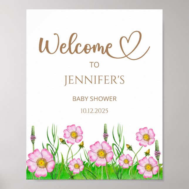 Wildflower baby in bloom baby shower welcome poster (Front)