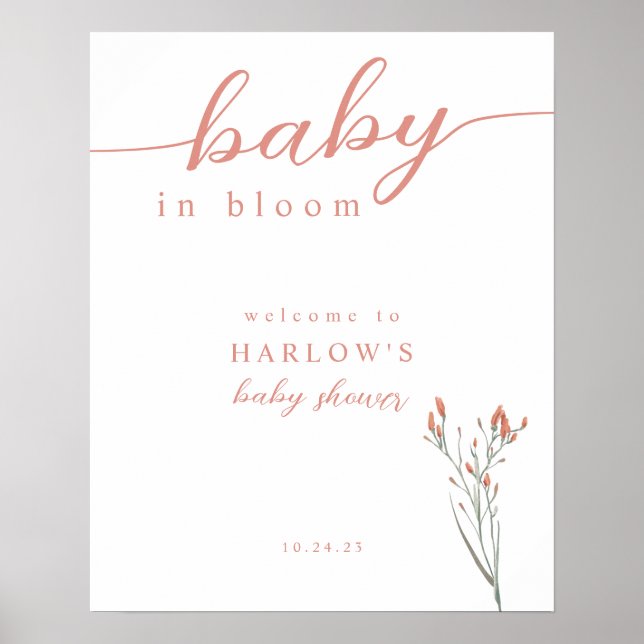 Wildflower Baby in Bloom Baby Shower Welcome Sign (Front)
