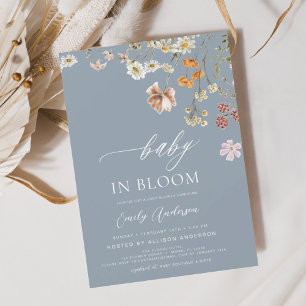 Wildflower Baby in Bloom Dusty Blue Shower Invitation