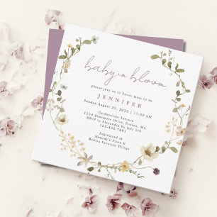 Wildflower Baby In Bloom Dusty Purple Baby Shower Invitation