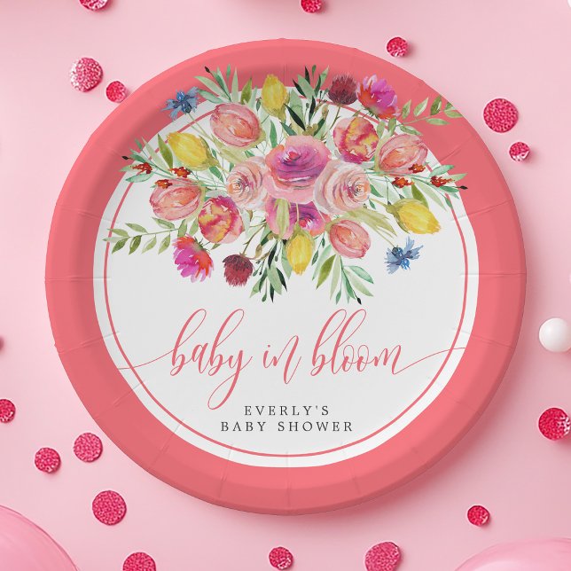 Wildflower Baby In Bloom Floral Baby Shower Paper Plate (Creator Uploaded)