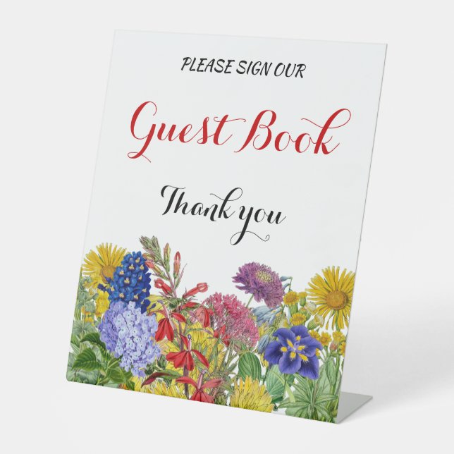 Wildflower Baby in Bloom Shower Floral Guest Book  Pedestal Sign (Front)