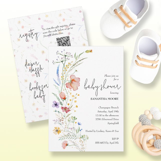Wildflower Baby Shower All In One Invitation (Wildflowers baby shower all in one invitations - PRINTED and/or INSTANT DOWNLOAD)