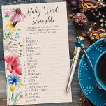 Wildflower Baby Shower Baby Word Scramble Game<br><div class="desc">Baby Shower Baby Word Scramble game sheet, with editable game instructions - fun word puzzle activity to play at your wildflower baby shower. This watercolor botanical design has a pretty border of wildflowers including daisy poppy cornflower coneflower buttercup clover and bluebell. An elegant modern floral with bouncy calligraphy. Perfect for...</div>