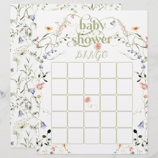 Wildflower Baby Shower  Bingo Game (Front/Back)