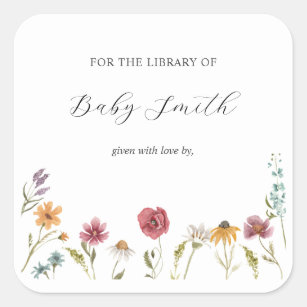 Wildflower Baby Shower Bookplate Square Sticker