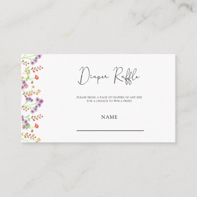 Wildflower baby shower diaper raffle ticket enclosure card (Front)