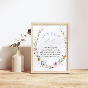 Wildflower Baby Shower "Don't Say Baby" Game Poster