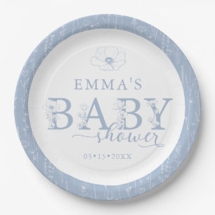 Wildflower Baby Shower Dusty Blue Floral Plate
