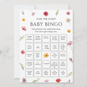 Wildflower Baby Shower Find the Guest Bingo Game  Invitation