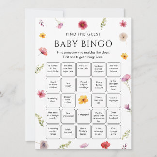 Wildflower Baby Shower Find the Guest Bingo Game  Invitation