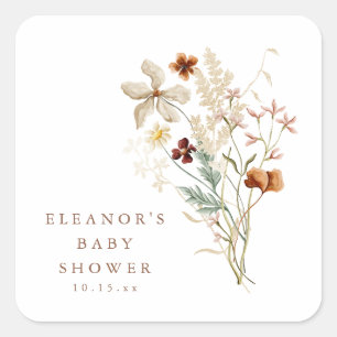 Wildflower Baby Shower Gender Neutral Watercolor Square Sticker